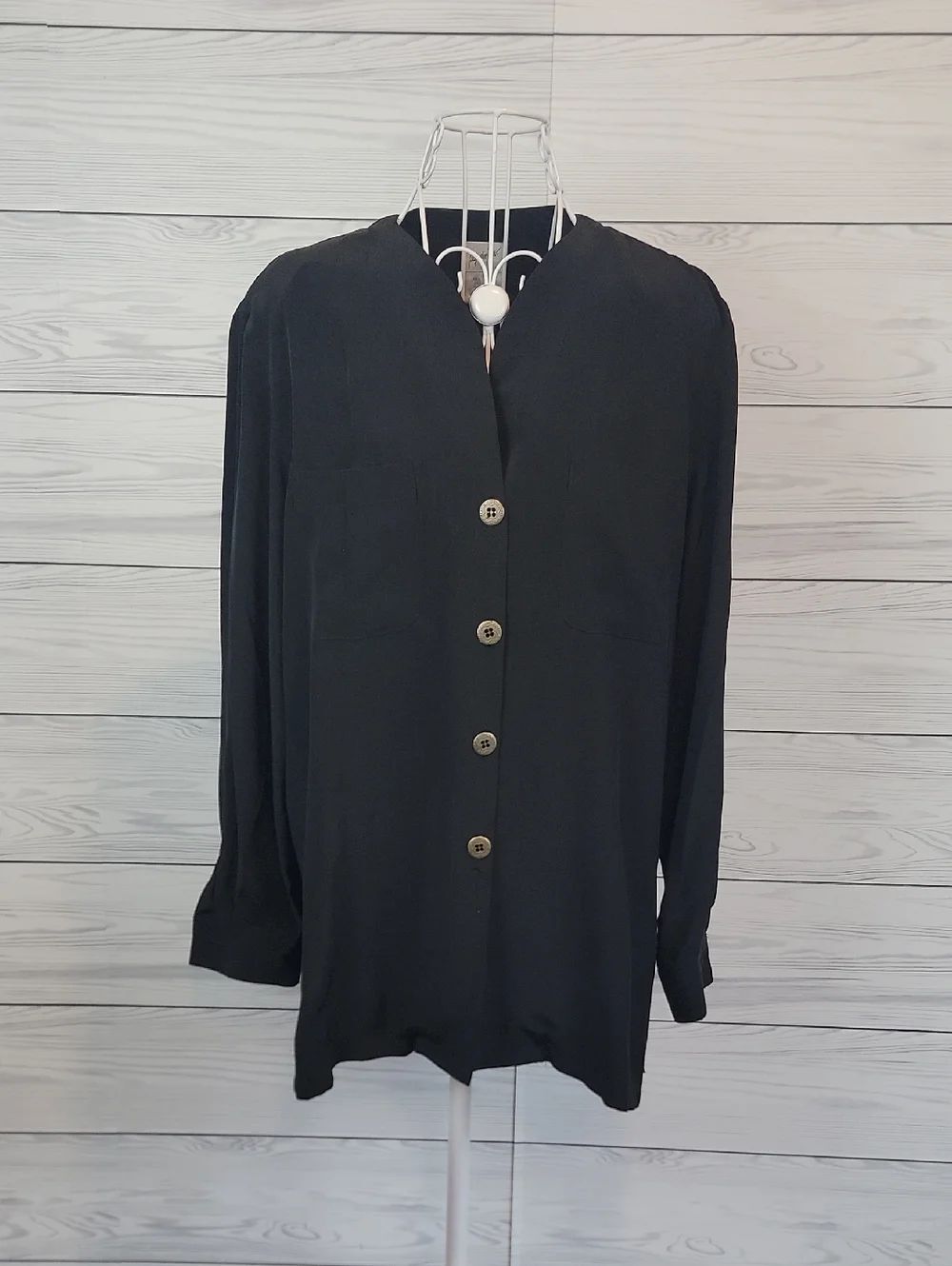 Jaqueline Ferrer Silk Button Front Blouse - Black Vintage Women Size 4